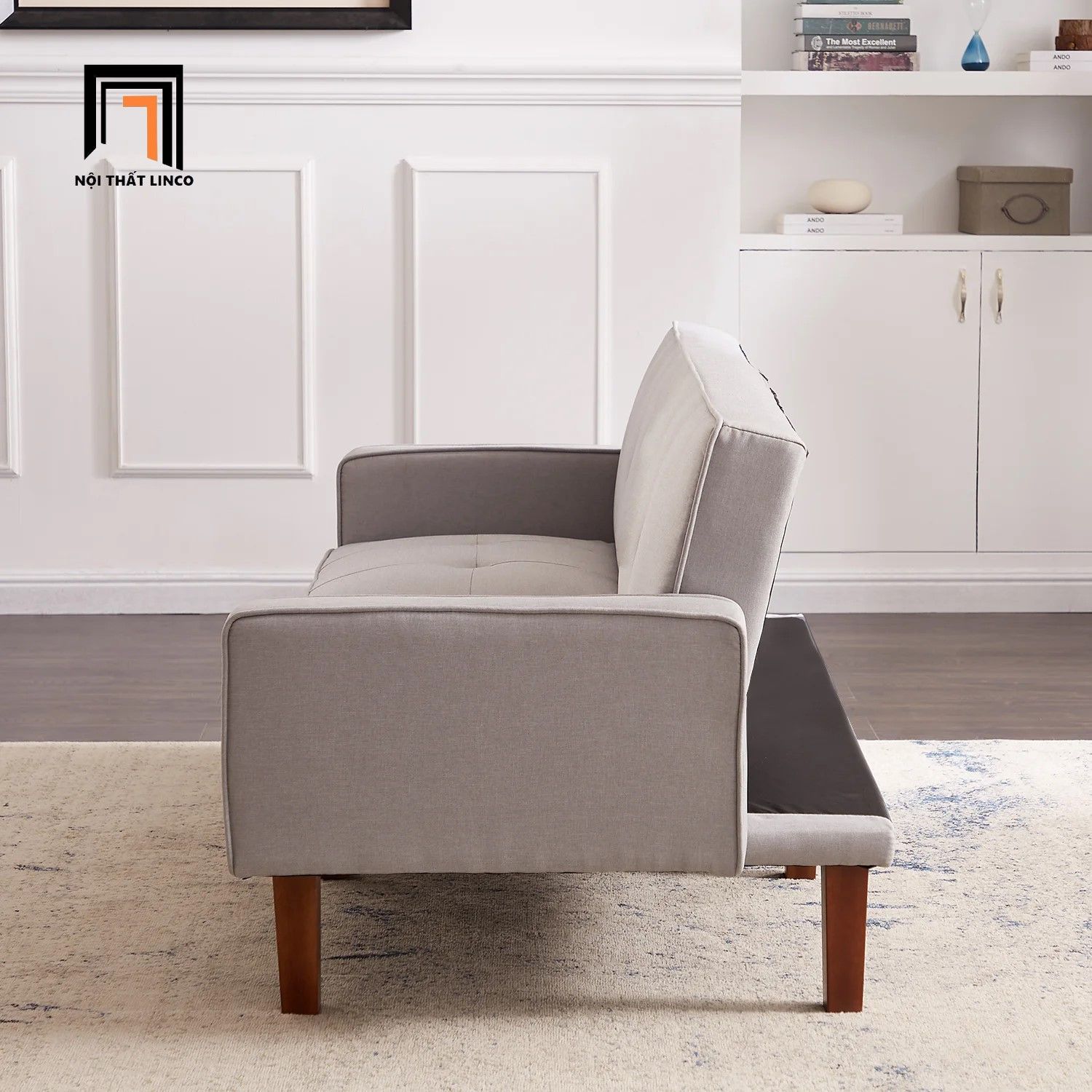 Sofa giường nằm giá rẻ GB71 Morones 2m vải nhung xám trắng
