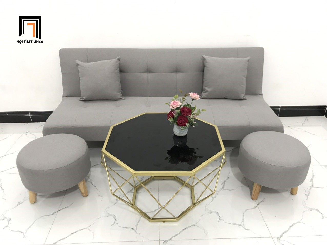 Bộ ghế sofa giường xám ghi trắng dài 1m72 cho phòng khách nhỏ