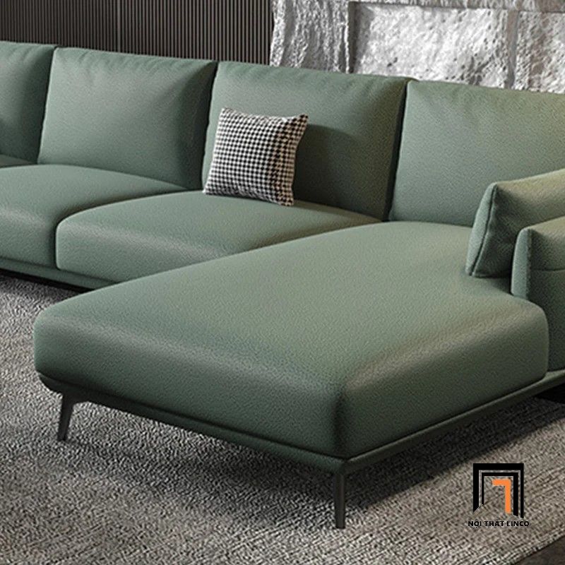 Ghế sofa góc L 3m x 1m6 da giả xanh lá GT194 Pavia hiện đại