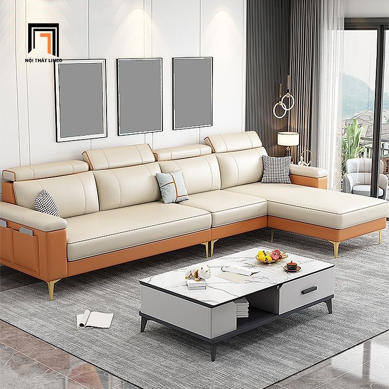Ghế sofa góc L da công nghiệp GT171 Sheridon 2m3 x 1m55 xám ghi