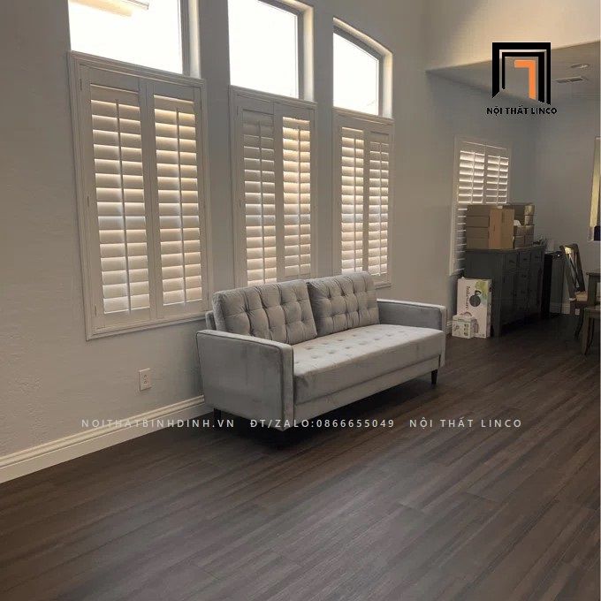 Ghế sofa băng dài 1m9 BT28 Rosenow màu xanh đen vải nhung