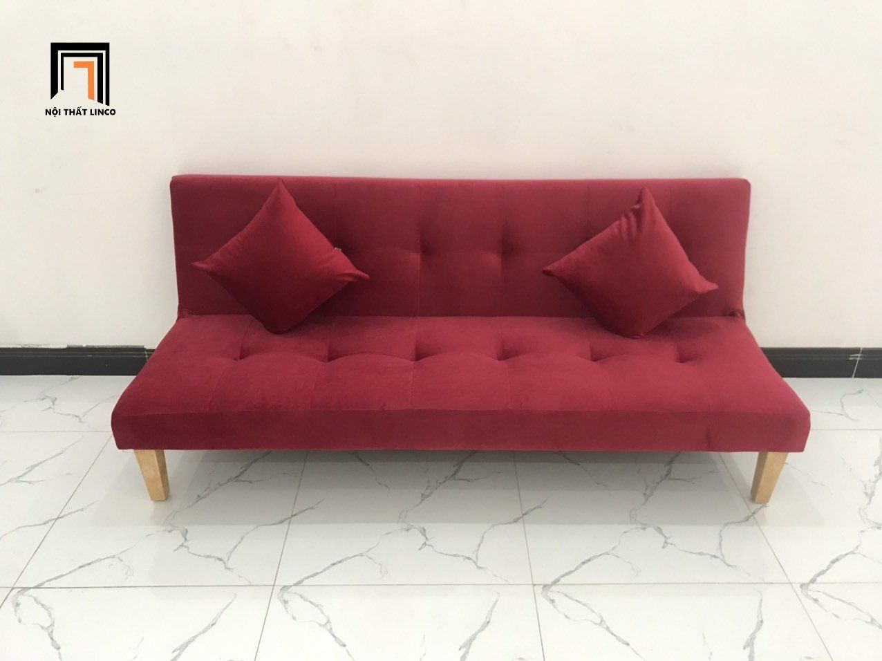 Bộ bàn ghế sofa giường đỏ đô vải nhung mềm dài 1m72