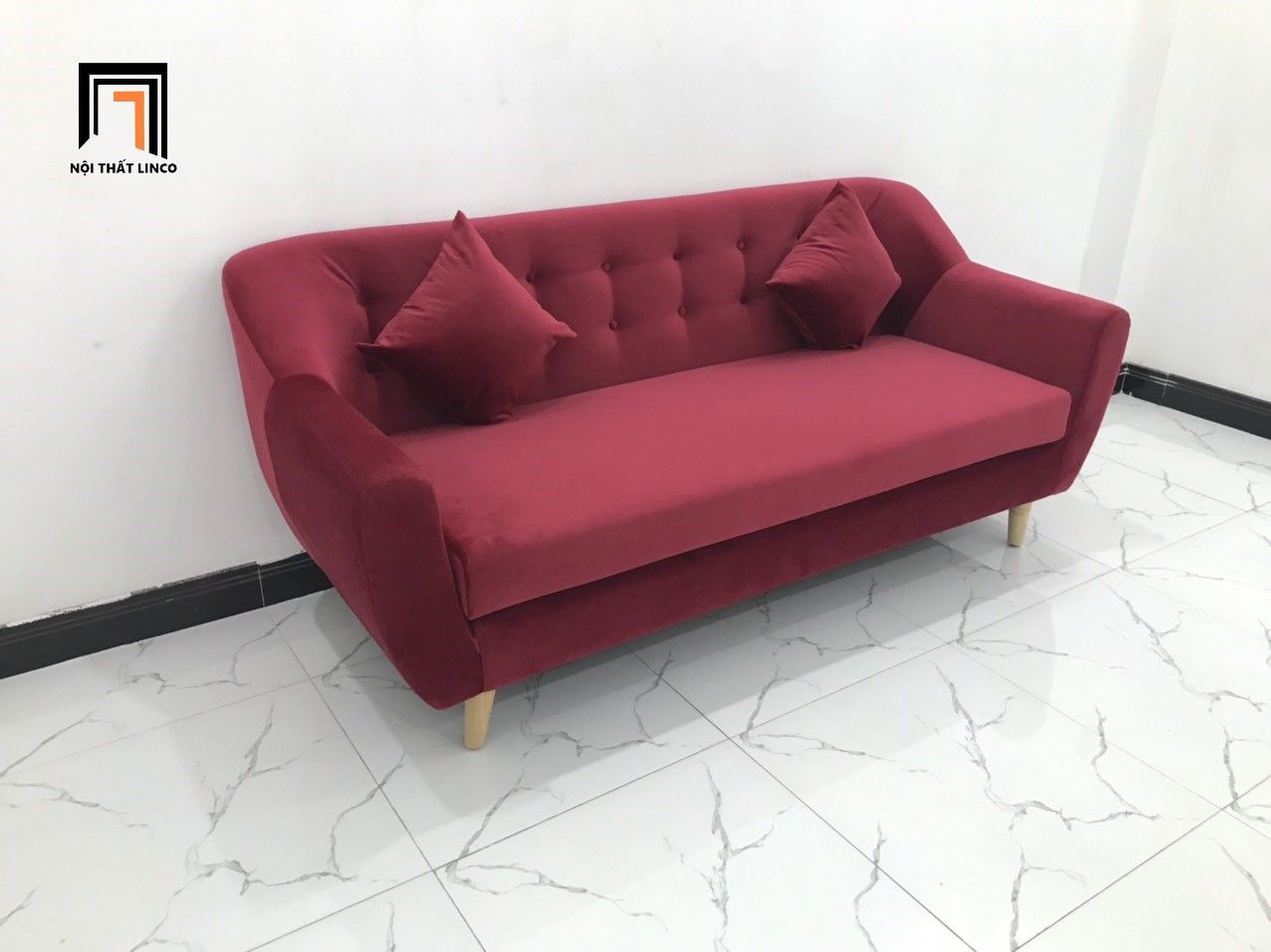 Bộ ghế sofa giá rẻ BGN dài 1m9 đỏ đô vải nhung