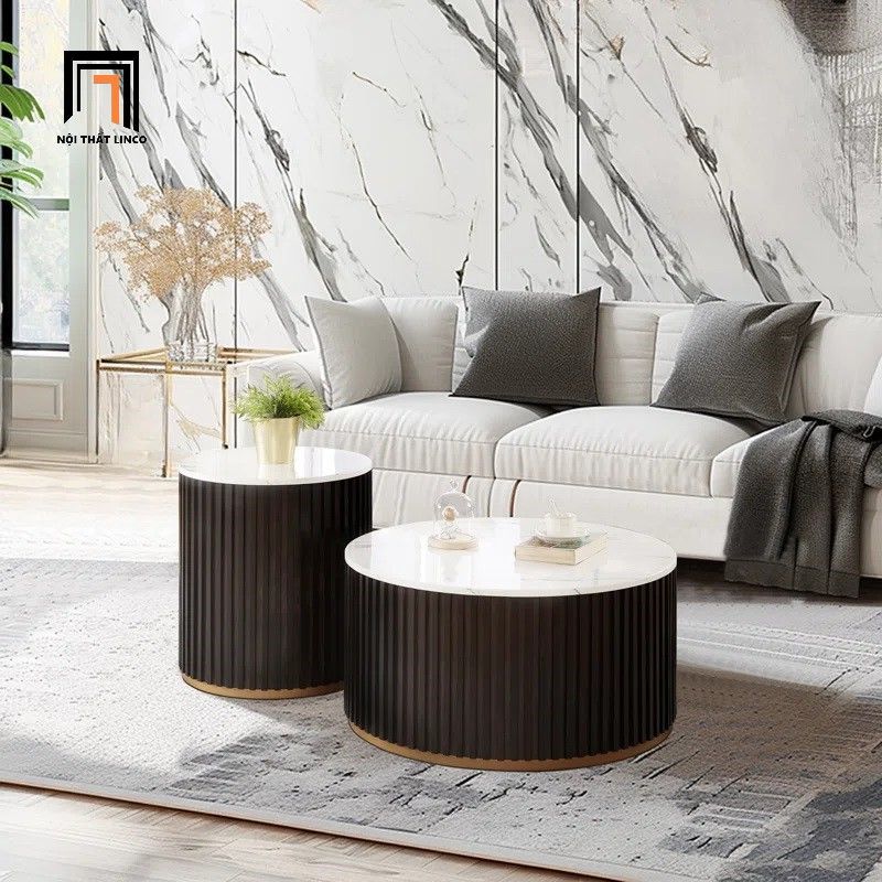 Cặp bàn sofa tròn mặt đá nhỏ BSF58 Kaibito cho văn phòng