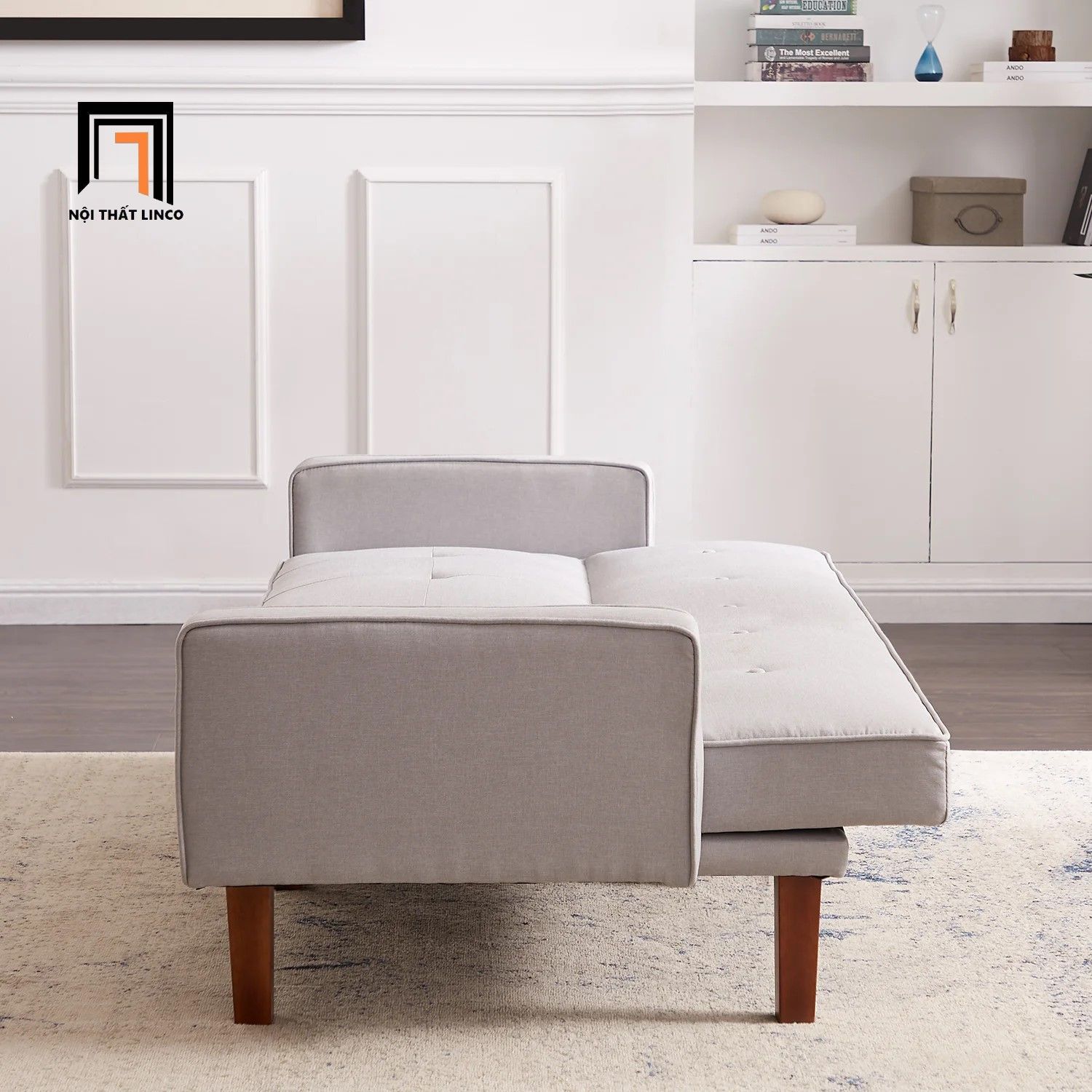 Sofa giường nằm giá rẻ GB71 Morones 2m vải nhung xám trắng
