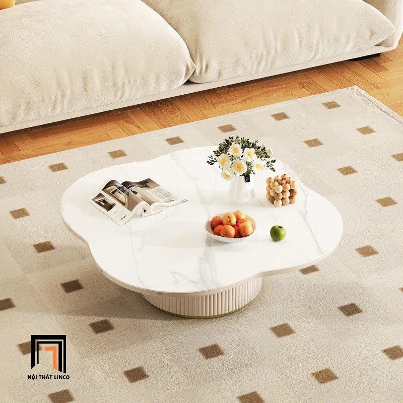 Bàn sofa mặt đá hình bông hóa 80cm BSF62 Parowan xinh xắn