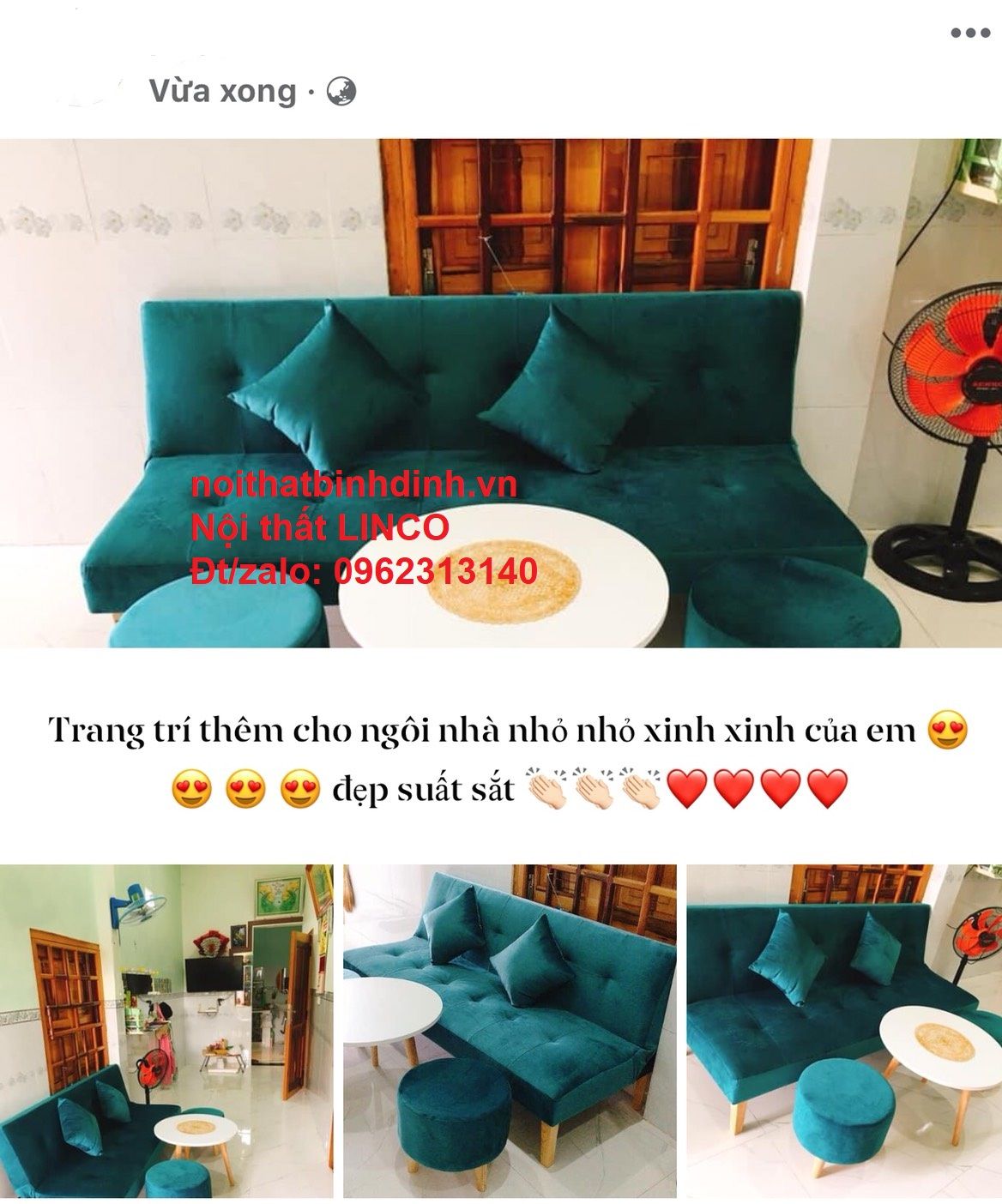 Bộ ghế sofa giường phòng khách xanh lá vải nhung dài 1m7
