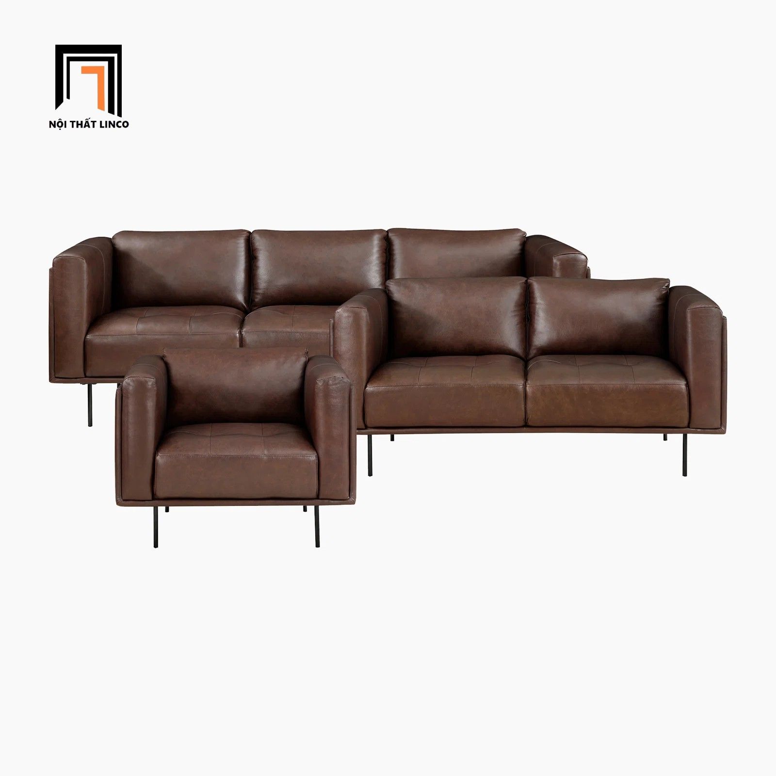 Set ghế sofa phòng khách da giả nâu KT130 Foxcon sang trọng