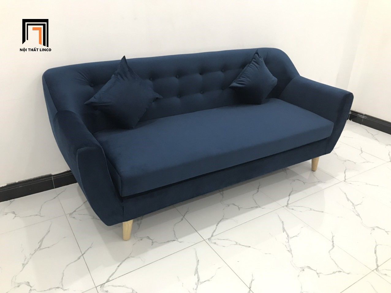 Bộ bàn ghế sofa băng BGN dài 1m9 xanh dương đậm vải nhung