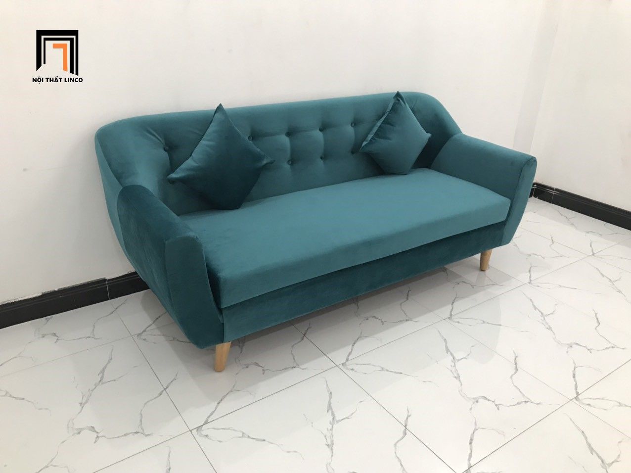 Bộ ghế sofa băng BGN đẹp xanh lá dài 1m9 vải nhung