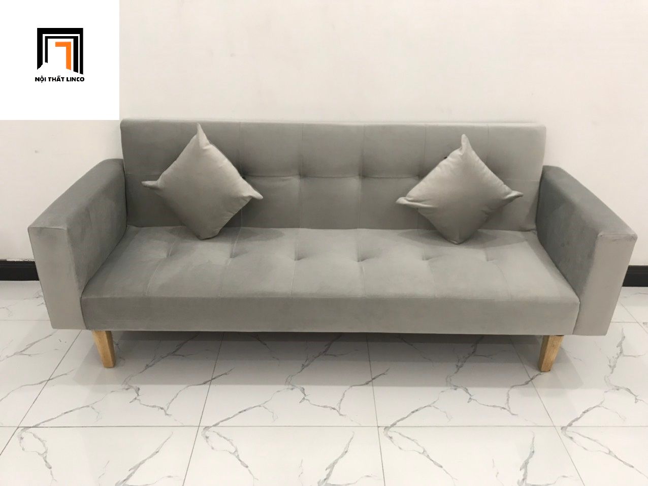 Bộ ghế sofa giá rẻ thông minh BTV 2m xám tro vải nhung