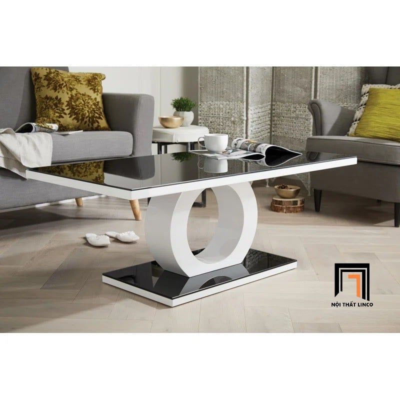 Bàn sofa khung chữ O BSF62 Parowan mặt kính đen 1m2 x 60