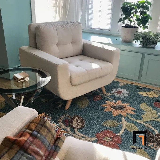 Ghế sofa đơn nhỏ gọn DT15 Julianna màu xám trắng vải bố