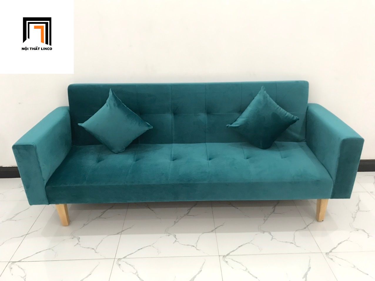 Bộ ghế sofa giường thông minh BTV dài 2m xanh lá vải nhung