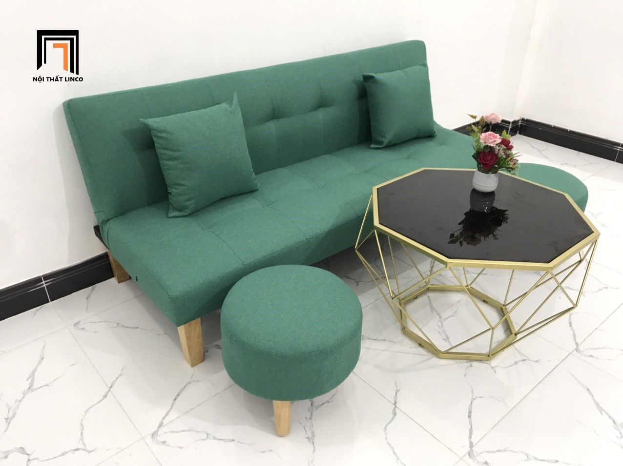 Bộ ghế sofa giường xanh ngọc dài 1m72 cho phòng nhỏ