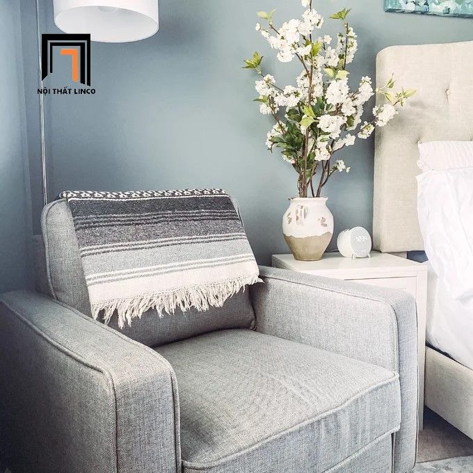 Ghế sofa đơn 1 chỗ ngồi DT9 Ballentine màu xám trắng vải nỉ