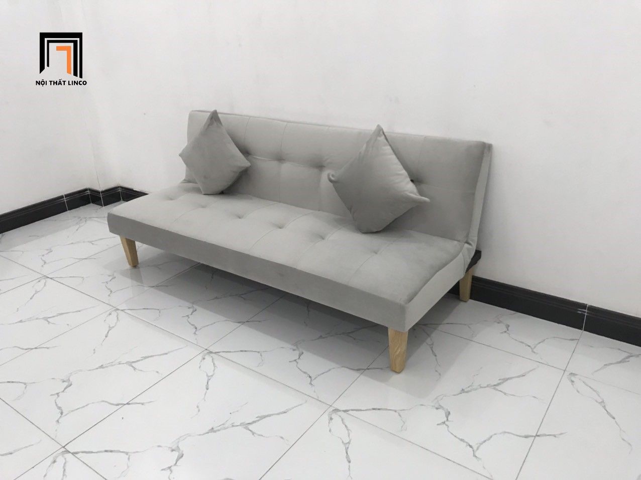 Ghế sofa giường thông minh xám vải nhung giá rẻ màu xanh ngọc