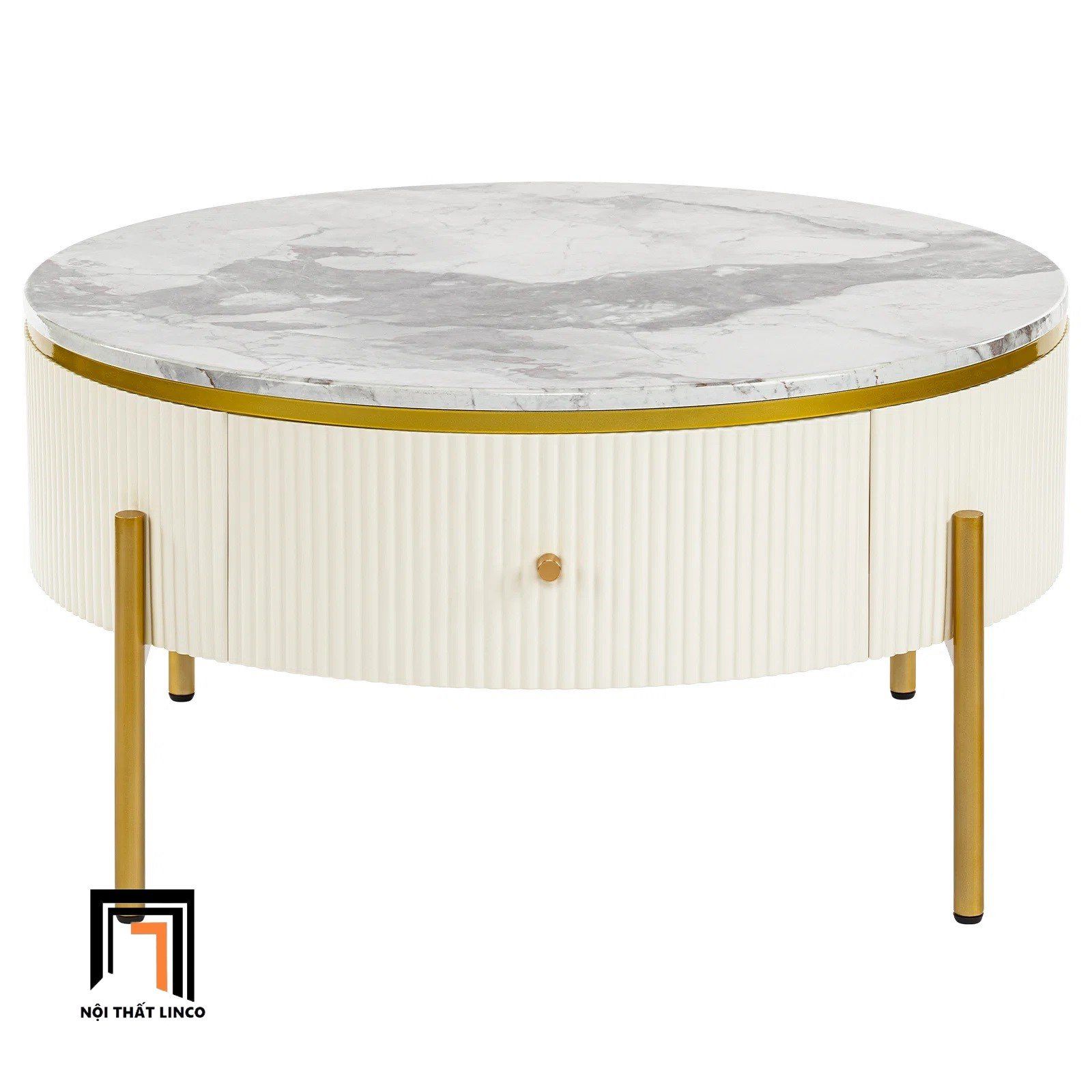 Bàn sofa mặt đá tròn 60 hộc kéo BSF60 Eureka chân inox đẹp