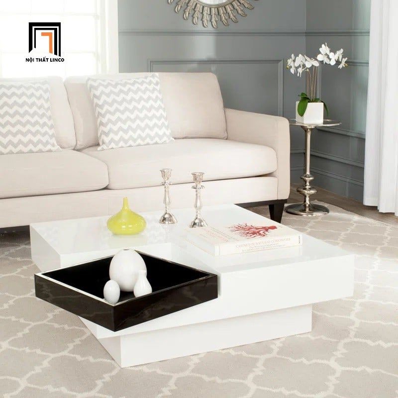 Bàn trà ván gỗ mdf vuông 80cm BSF26 Bagym phòng khách lớn