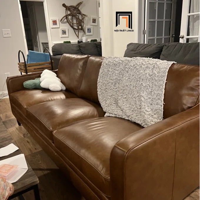 Ghế sofa băng gia đình BT33 Abbot dài 2m bọc da giả màu da bò