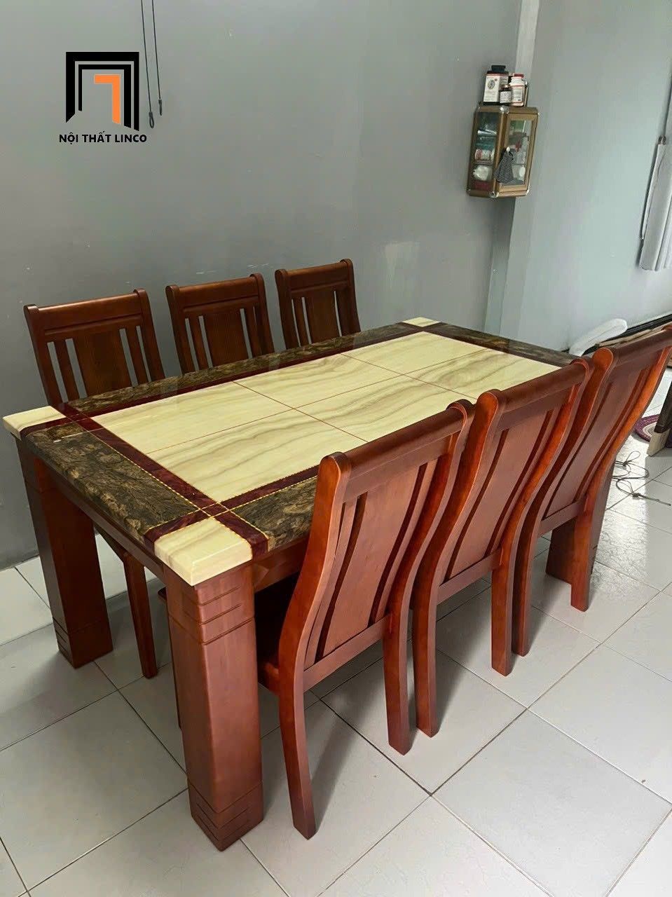 Bộ bàn ăn phòng bếp gia đình GF12-BAD8-G301-B354 8 ghế đẹp