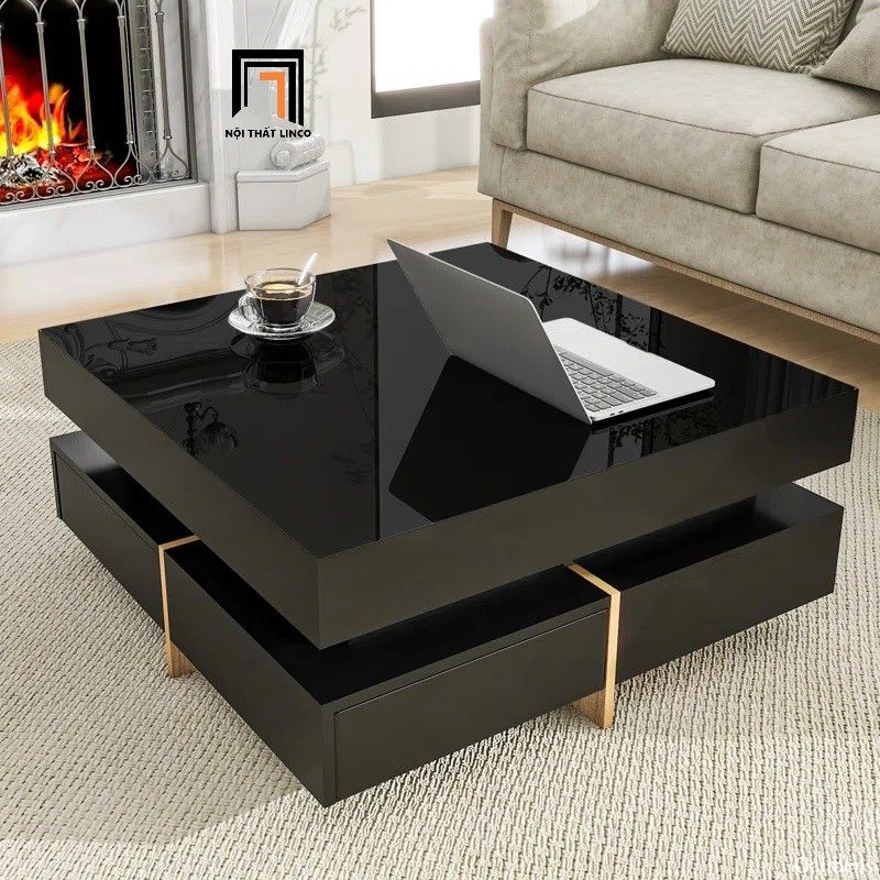 Bàn sofa phòng khách hiện đại màu đen BSF96 Nataka vuông 80