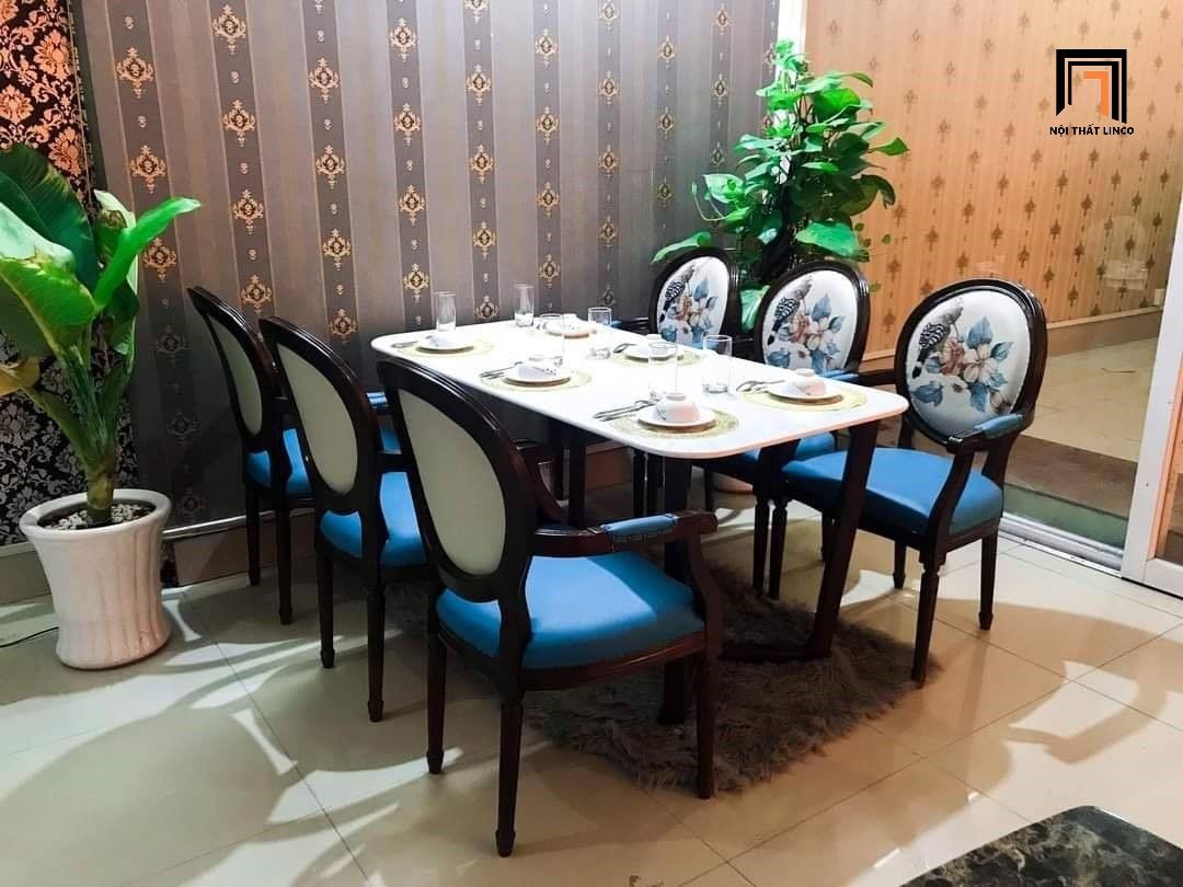 Bộ bàn ăn 6 ghế tân cổ điển 13-KH6-G37-B92 sang trọng