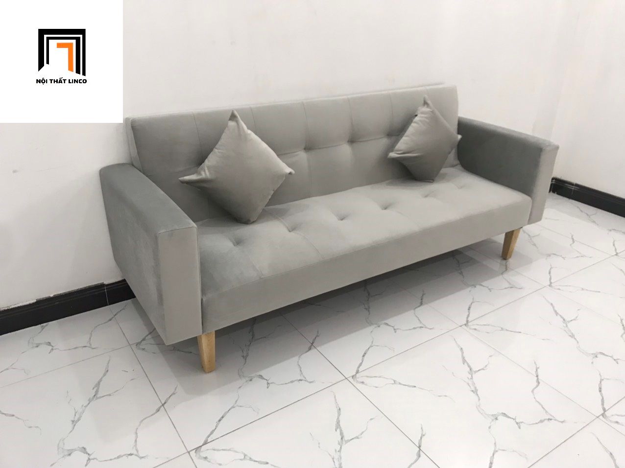 Bộ ghế sofa giá rẻ thông minh BTV 2m xám tro vải nhung