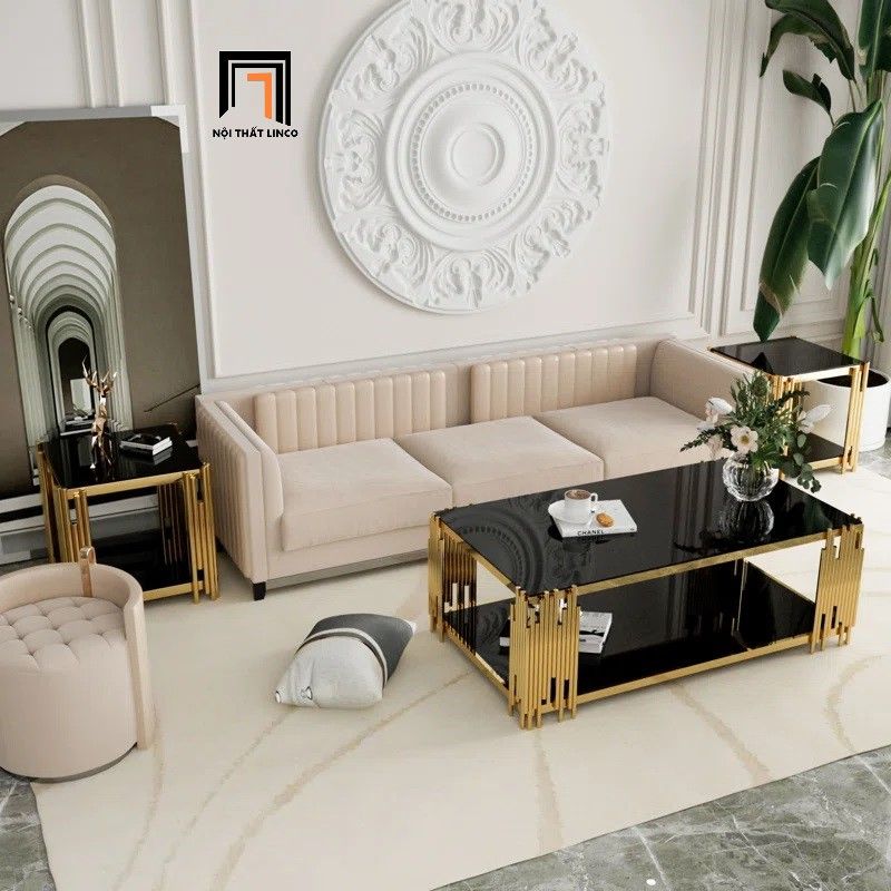 Bàn sofa mặt kính đen chữ nhật 2 tầng BSF59 Tonasia 1m x 50