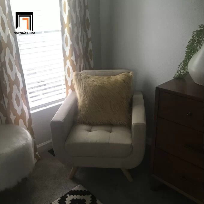 Ghế sofa đơn nhỏ gọn DT15 Julianna màu xám trắng vải bố