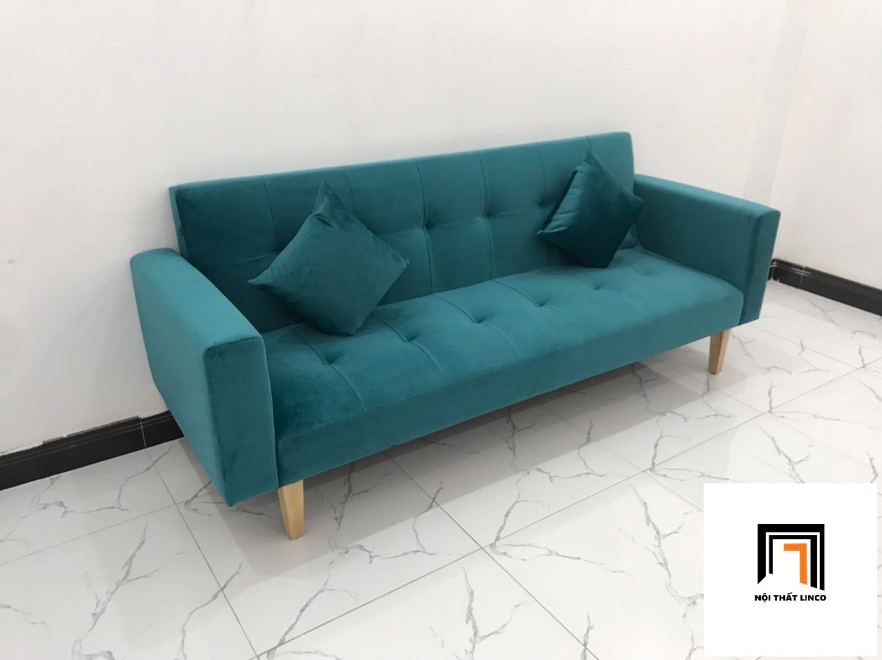 Bộ ghế sofa giường thông minh BTV dài 2m xanh lá vải nhung