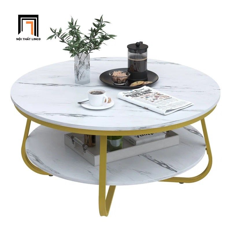 Bàn sofa hình tròn 70cm xinh xắn BSF13 Octagon mặt đá 2 tầng