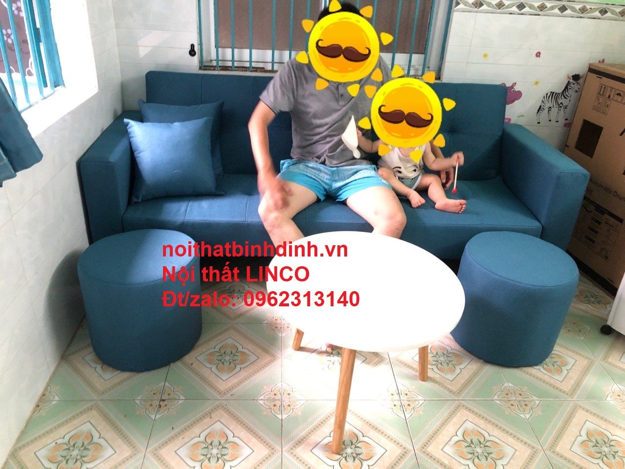 Bộ ghế sofa văng dài BTV dài 2m bật nằm xanh dương