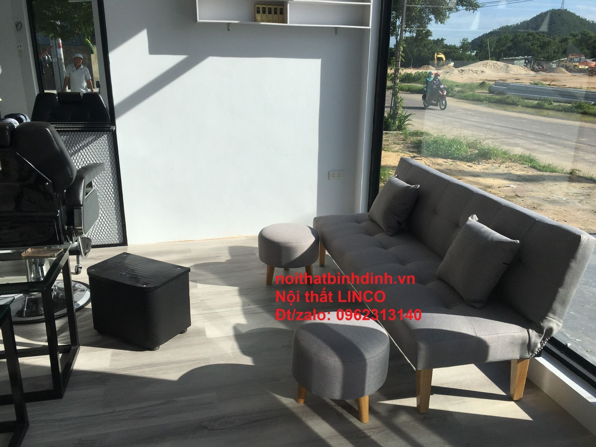 Bộ ghế sofa giường đa năng xám đen lông chuột dài 1m72