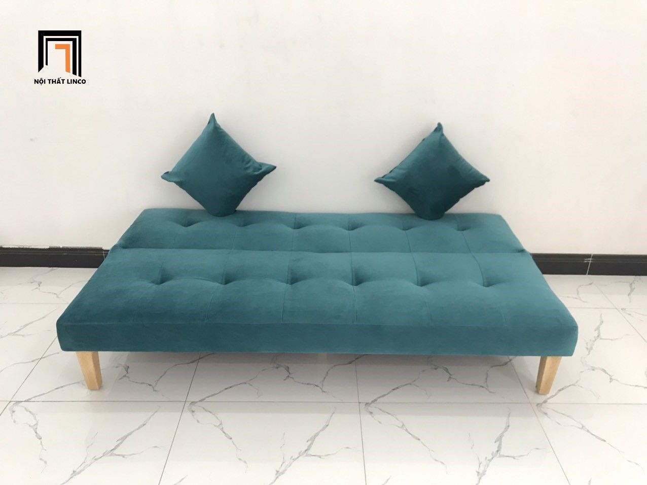 Bộ ghế sofa giường phòng khách xanh lá vải nhung dài 1m7