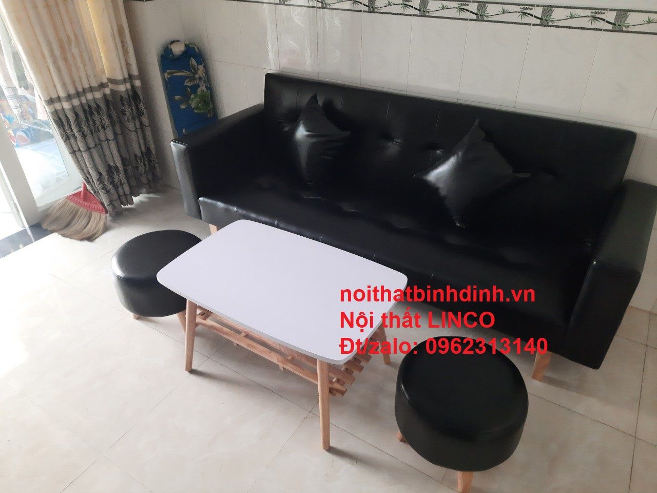 Bộ ghế sofa băng đa năng BTV 2m simili giả da màu đen