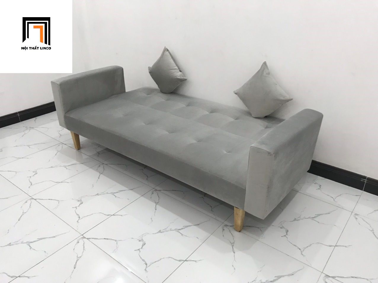 Bộ ghế sofa giá rẻ thông minh BTV 2m xám tro vải nhung