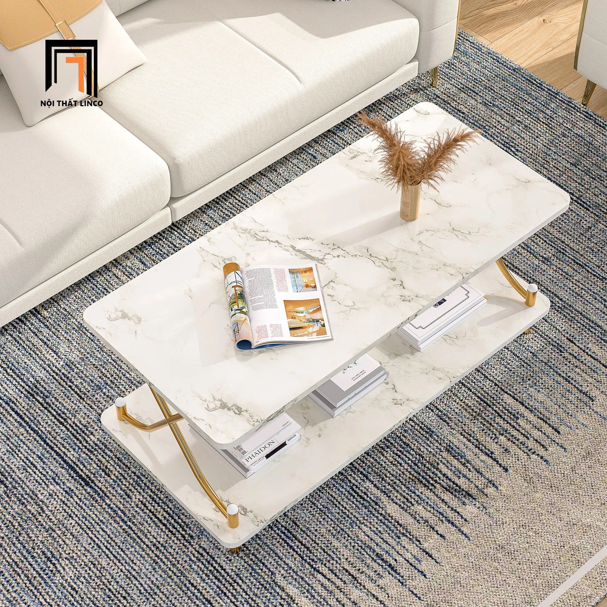 Bàn sofa mặt đá 2 tầng xinh xắn BSF69 Kempst khung chân đẹp