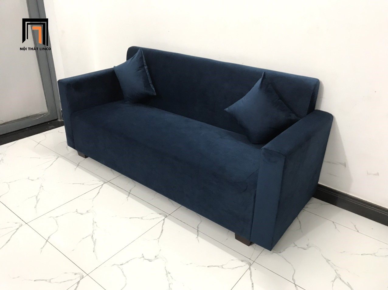 Bộ ghế sofa băng xanh đen BG03 dài 1m9 vải nhung nỉ giá rẻ