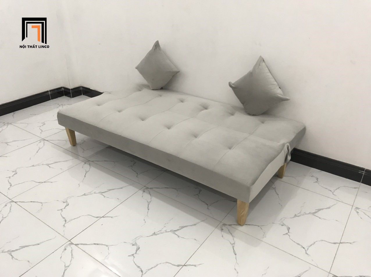 Ghế sofa giường thông minh xám vải nhung giá rẻ màu xanh ngọc