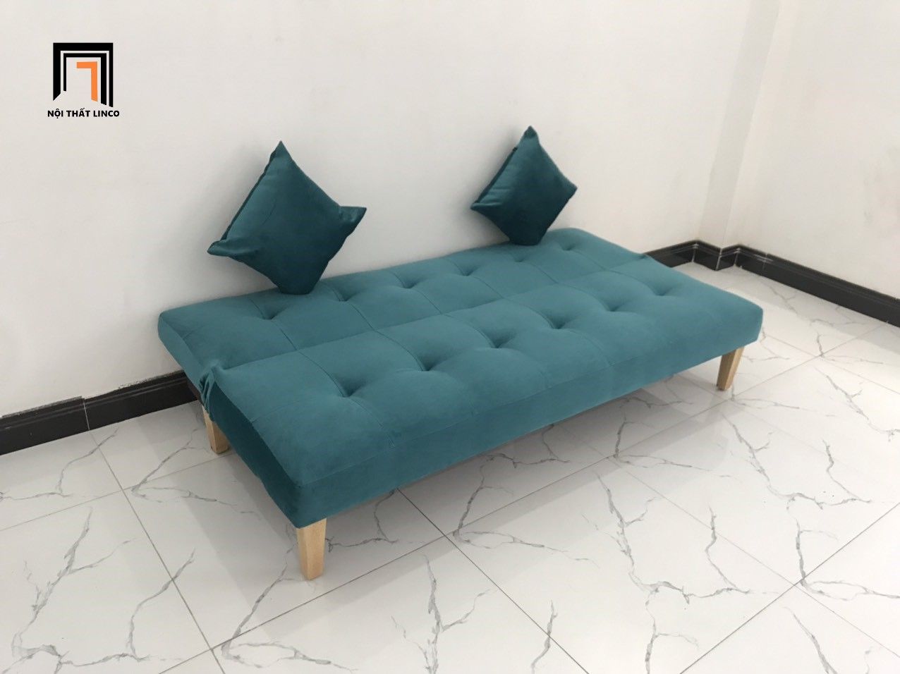Bộ ghế sofa giường phòng khách xanh lá vải nhung dài 1m7