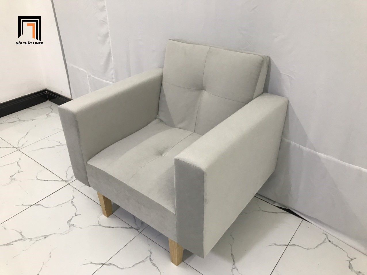 Ghế sofa đơn hiện đại NS02 màu xám tro vải nhung