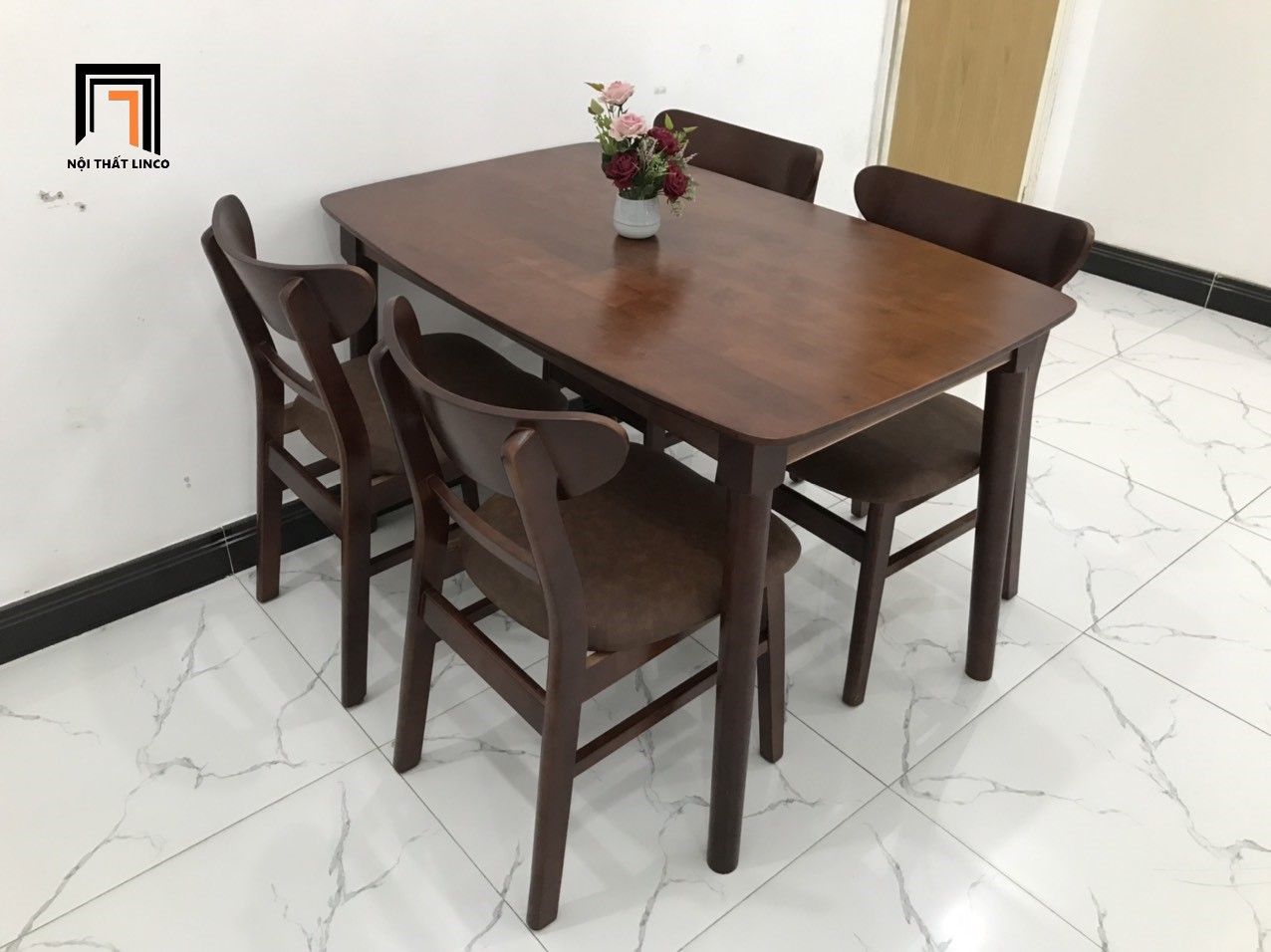 Bộ bàn ăn dài 1m2 4 ghế ngồi 9-KH4-G3-B108-nausi nâu cafe