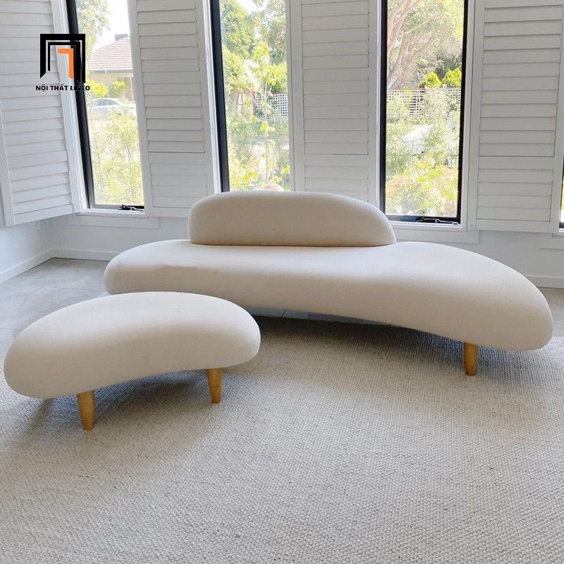 Bộ ghế sofa văng cong trắng kem BT248 Beanee 2m nhỏ gọn giá rẻ