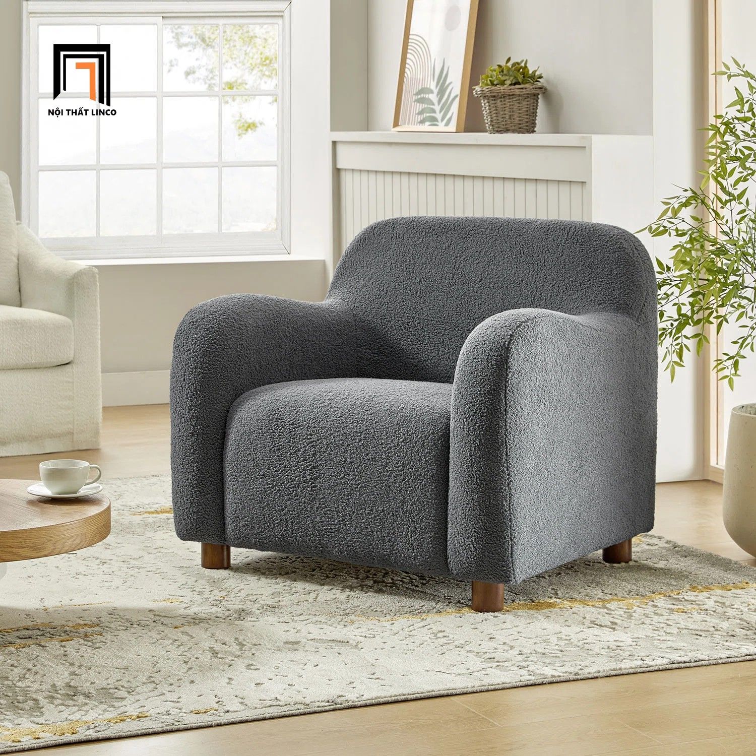 Ghế sofa đơn 1 chỗ xinh xắn DT108 Berken vải lông cừu xám