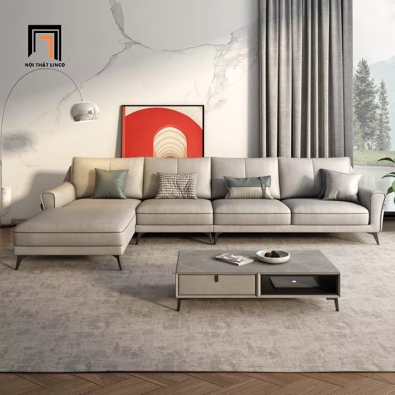 Bộ ghế sofa góc L da công nghiệp 3m x 1m6 GT30 màu xám cao cấp