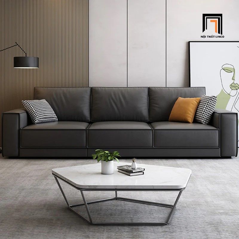 Ghế sofa băng dài 2m3 3 nệm ngồi BT250 da công nghiệp đen
