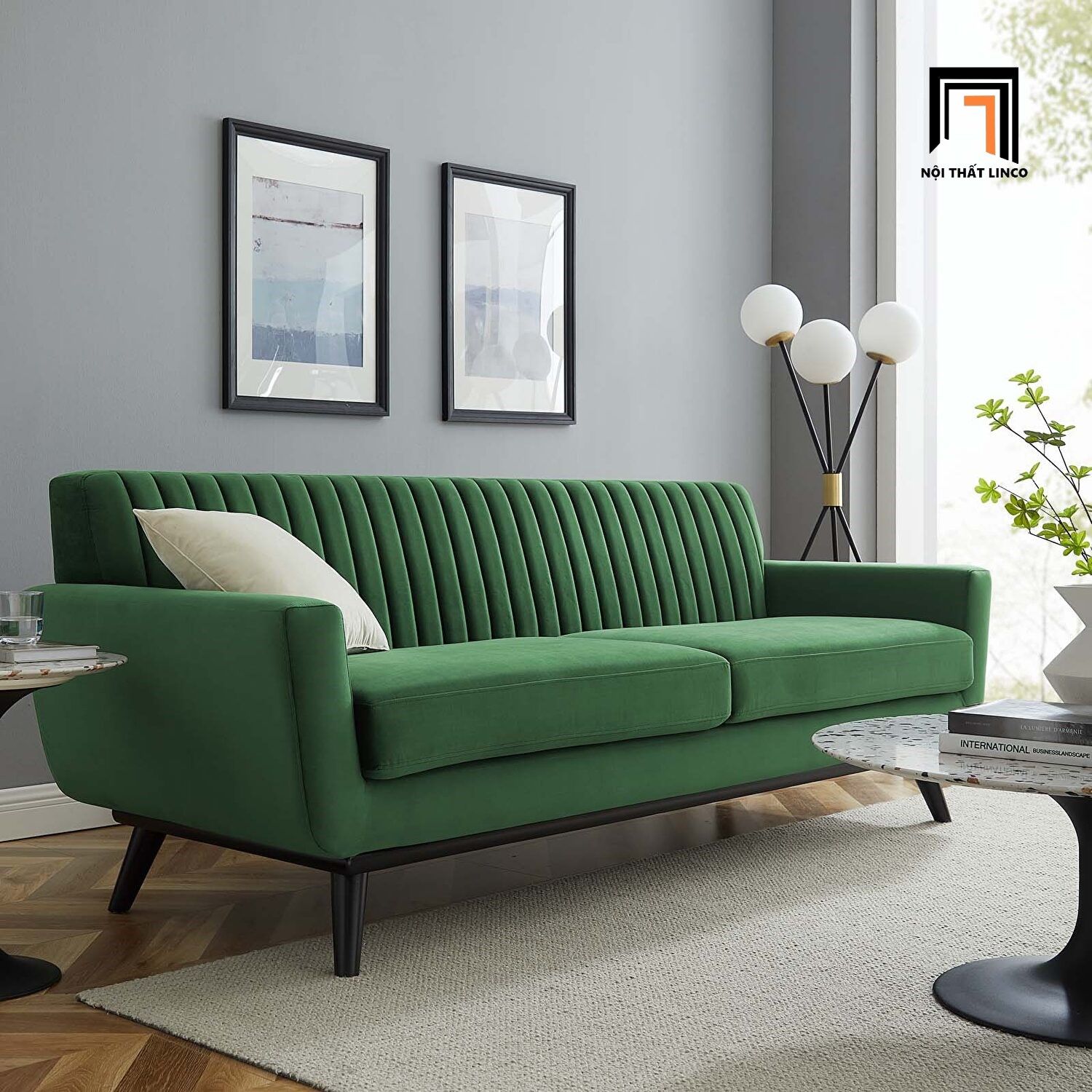 Ghế sofa văng sang trọng BT108 dài 2m xám đen vải nhung
