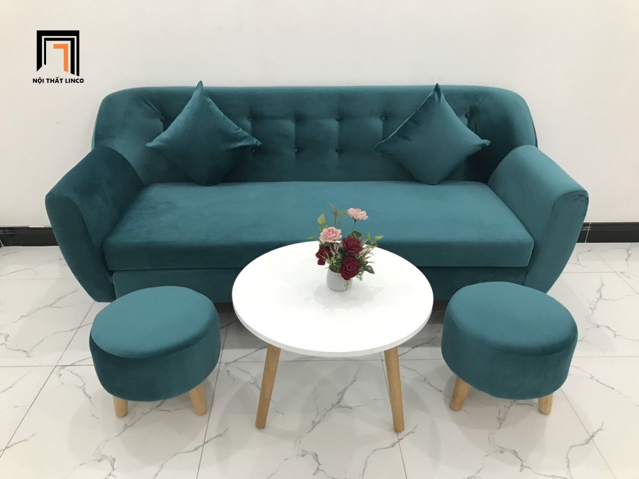 Bộ ghế sofa băng BGN đẹp xanh lá dài 1m9 vải nhung