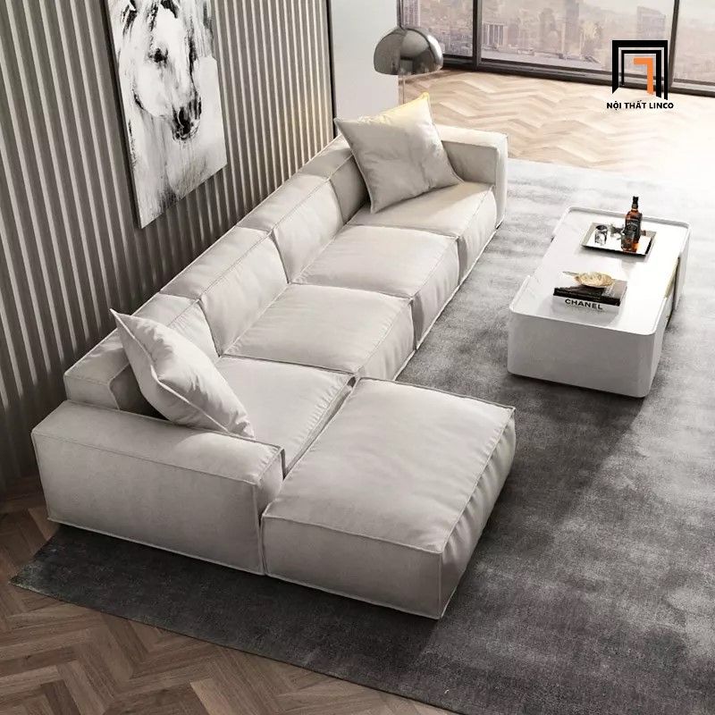 Bộ ghế sofa góc U xám trắng GT19 Kedu cho phòng khách hiện đại